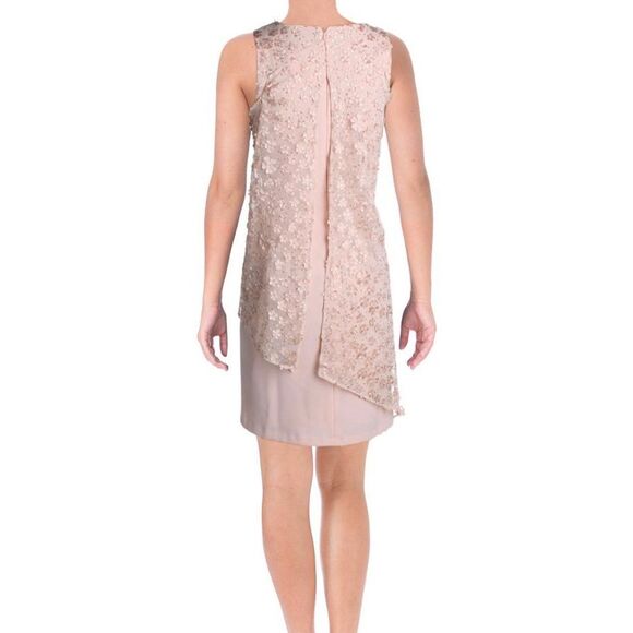 NWT Tahari ASL Women's Peach Floral Lace Overlay Dress.  Size 16 - Picture 2 of 11